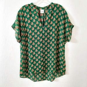 CAbi Green Floral Blouse